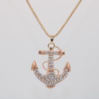 Цинковый сплав железной цепи свитер ожерелье, цинковый сплав, с Кристаллы, Якорь, плакирован золотом, Женский длина:27.5 дюймовый, продается PC
