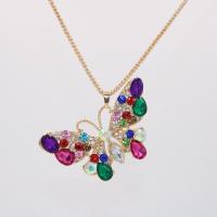 Zinc Alloy Sweater Chain Necklace, with Rhinestone, Butterfly, gold color plated, for woman .5 Inch 