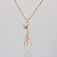 Zinc Alloy Sweater Chain Necklace, with Crystal, Eiffel Tower, gold color plated, for woman .5 Inch 