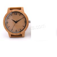 Men Wrist Watch, Stainless Steel, with Leather & Bamboo, waterproofless & Adjustable & for man, brown, 44mm 