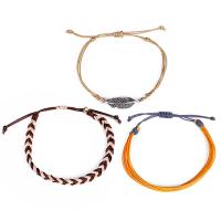 Waxed Nylon Cord Bracelet Set, with Zinc Alloy, plated, Adjustable & three pieces & for woman 