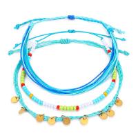 Cuerda de nylon encerado pulsera tobillera, con resina, Ajustable & tres piezas & para mujer, azul, 100mm, 3PCs/Set, Vendido por Set
