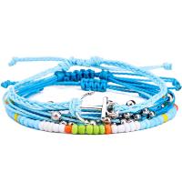 Waxed Nylon Cord Bracelet Set, with Resin & Zinc Alloy, Adjustable & three pieces & for woman, blue 