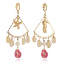 Zinc Alloy Drop Earring, with Shell, gold color plated, for woman & hollow 