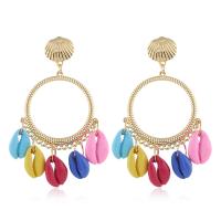 Zinc Alloy Drop Earring, with Shell, gold color plated, for woman & hollow 