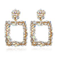 Zinc Alloy Rhinestone Drop Earring, Square, plated, for woman & with rhinestone & hollow 