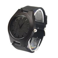 Bracelets de montre pour hommes, Cuir, avec bois & acier inoxydable, sans imperméable à l’eau & Réglable, noire pouce, Vendu par PC