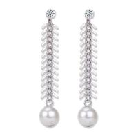 Kunststoff Perle Zink Legierung Ohrring, Zinklegierung, mit Kunststoff Perlen, plattiert, Modeschmuck & für Frau & mit Strass, Silberfarbe, verkauft von Paar