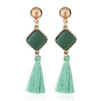 Zinc Alloy Tassel Earring, with Cotton Thread & Cloth, plated, fashion jewelry & for woman 