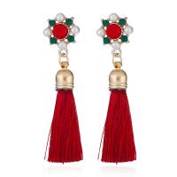 Zinc Alloy Tassel Earring, with Cotton Thread & Plastic Pearl, plated, for woman & with rhinestone 