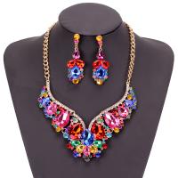 Fashion Zinc Alloy Jewelry Sets, earring & necklace, with Crystal & Acrylic, plated, 2 pieces & for woman 
