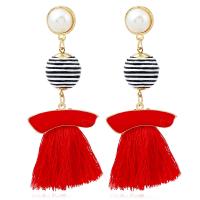 Zinc Alloy Tassel Earring, with Cotton Thread & Cloth & Plastic Pearl, plated, for woman & enamel 