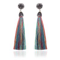 Zinc Alloy Tassel Earring, with Cotton Thread & Crystal, plated, fashion jewelry & for woman 