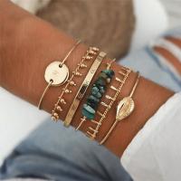 alliage de zinc Set de bracelet, bracelet de manchette & Bracelet, Placage, 6 pièces & pour femme, doré .5 pouce, Vendu par fixé