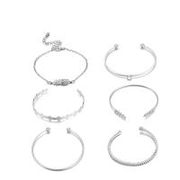 Zinc Alloy Bracelet Set, cuff bangle & bracelet, plated, 6 pieces & for woman & with rhinestone, silver color 