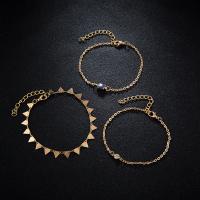 Zinc Alloy Anklet, plated, three pieces & evil eye pattern & for woman & enamel & with rhinestone, golden 