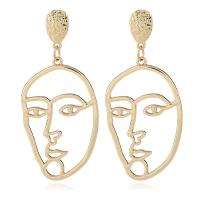 Zinc Alloy Drop Earring, stainless steel post pin, Face, gold color plated, fashion jewelry & for woman, 7.3*3.3cm 
