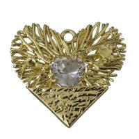 Brass Heart Pendants, with Glass, hollow, golden Approx 1.5mm 