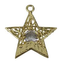 Brass Star Pendants, laiton, avec verre, étoile, creux, doré Environ 1.5mm, Vendu par PC