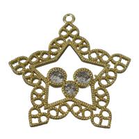 Brass Star Pendants, micro pave cubic zirconia & hollow, golden Approx 1.5mm 