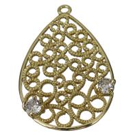 Cubic Zirconia Micro Pave Brass Pendant, Teardrop, micro pave cubic zirconia & hollow, golden Approx 1.5mm 