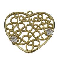 Brass Heart Pendants, micro pave cubic zirconia & hollow, golden Approx 1.5mm 