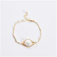 Zinc Alloy Pearl Bracelets, with Freshwater Pearl, gold color plated, vintage & for woman, white Approx 7.09 Inch 