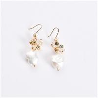 Zinc Alloy Rhinestone Drop Earring, with Freshwater Pearl, gold color plated, for woman & with rhinestone, white 