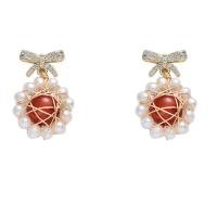 Zinc Alloy Drop Earring, with Synthetic Agate & Freshwater Pearl, gold color plated, Korean style & for woman 