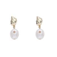 Zinc Alloy Rhinestone Drop Earring, with Freshwater Pearl, gold color plated, for woman & with rhinestone, white 