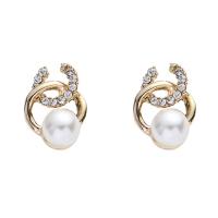 Zinc alliage strass Stud Earring, alliage de zinc, avec Plastique ABS perle, Placage de couleur d'or, pour femme & avec strass, blanc Vendu par paire