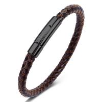 PU Leather Cord Bracelets, with Stainless Steel, fashion jewelry & Unisex brown, 6mm 