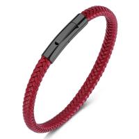 PU Leather Cord Bracelets, with Stainless Steel, fashion jewelry & Unisex red, 6mm 