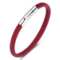 ПУ шнур браслеты, Искусственная кожа, с нержавеющая сталь, ювелирные изделия моды & Мужская & разный размер для выбора, красный, 6mm, продается PC