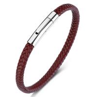 PU Leather Cord Bracelets, with Stainless Steel, fashion jewelry & Unisex henna, 6mm 