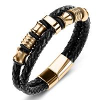 Stainless Steel Chain Bracelets, with PU Leather, Double Layer & punk style & Unisex 6mmx2 