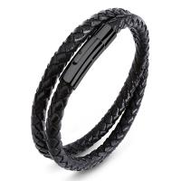 Stainless Steel Chain Bracelets, with PU Leather, Double Layer & punk style & Unisex 6mm 