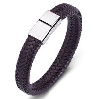 Titanium Steel Bracelet, with PU Leather, fashion jewelry & Unisex 12mm 