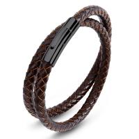 Titanium Steel Bracelet, with PU Leather, Double Layer & fashion jewelry & Unisex 6mm 
