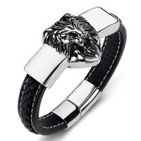 PU Leather Cord Bracelets, Stainless Steel, with PU Leather, Lion, fashion jewelry & Unisex 