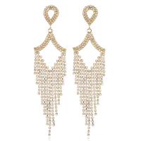 Zinc Alloy Tassel Earring, with Rhinestone, plated, for woman & hollow 