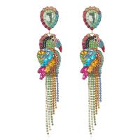 Zinc Alloy Tassel Earring, plated, for woman & with rhinestone, multi-colored 