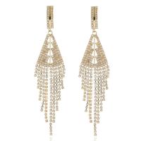 Zinc Alloy Tassel Earring, with Rhinestone, plated, for woman & hollow 