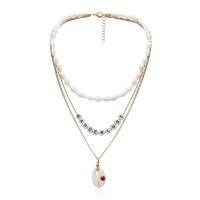 Цинкового сплава ожерелье, цинковый сплав, с Ракушка & Акрил, плакирован золотом, три слоя & Регулируемый & Женский, 22mm, длина:13.9 дюймовый, продается Strand