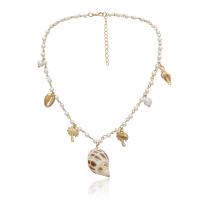 Цинкового сплава ожерелье, цинковый сплав, с Ракушка & Пластиковая жемчужина, Ракушка, плакирован золотом, ювелирные изделия моды & Женский, 20mm,14mm,13mm, длина:15.7 дюймовый, продается Strand