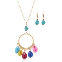 Turquoise Zinc Alloy Jewelry Sets, earring & necklace, with turquoise & Shell, plated, 2 pieces & for woman Inch 