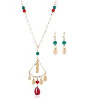 Turquoise Zinc Alloy Jewelry Sets, earring & necklace, with Synthetic Turquoise & Shell, plated, 2 pieces & for woman Inch 