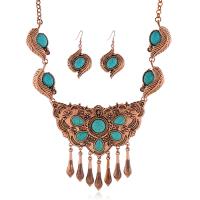 Turquoise Stainless Steel Jewelry Sets, earring & necklace, with turquoise, plated, 2 pieces & for woman 56mm Inch 