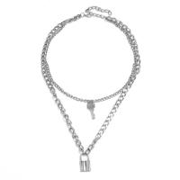 Zinc Alloy Necklace, Lock and Key, plated, Double Layer & Adjustable & for woman 24mm .5 Inch 