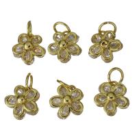 Brass Flower Pendants, gold color plated, with cubic zirconia Approx 3.5mm 